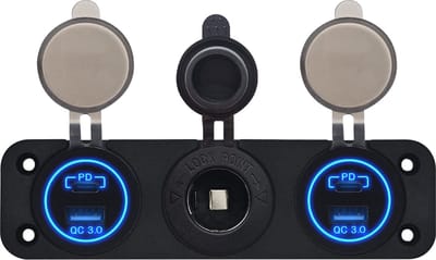 ProRide 12V USB Autolader 2 Poorten - QC3.0 - Voltmeter en 12V/24V Sigarettenplug - Drievoudig inbouw