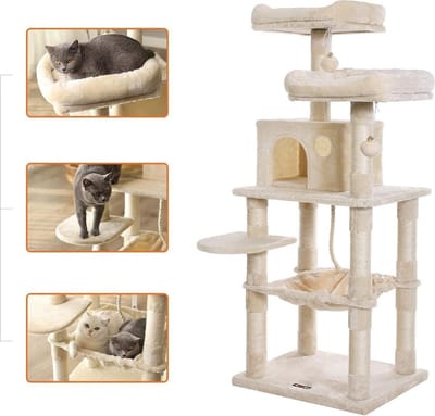 Krabpaal - Krabpaal voor katten - Kattenmand - Kattenhuis - Kattenmeubel - 55 x 45 x 143 cm - Beige