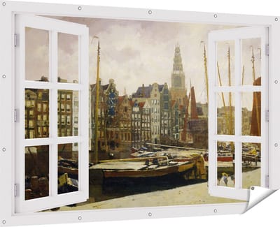 Gards Tuinposter Doorkijk Het Damrak in Amsterdam - George Hendrik Breitner - 180x120 cm - Tuindoek - Tuindecoratie - Wanddecoratie buiten - Tuinschilderij