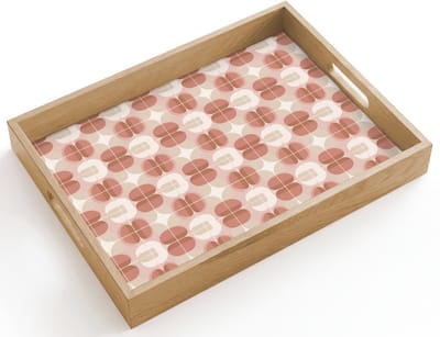 Dienblad hout 40x30 cm - Schootdienblad - Retro - Klassiek - Roze - Borrelplank rechthoek - Plateau dienbladen