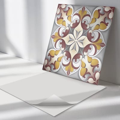 Wallfluent Vinyl Tegels - Bloemenmozaïekpatroon Wand PVC Tegels - 30 cm x 30 cm - Geel Vinyl Tegels - Verpakking van 9 stuks - Vierkant PVC Tegels - Texturen Plaktegels - Vinyl Tegels Zelfklevend - Plaktegels Keuken en Badkamer