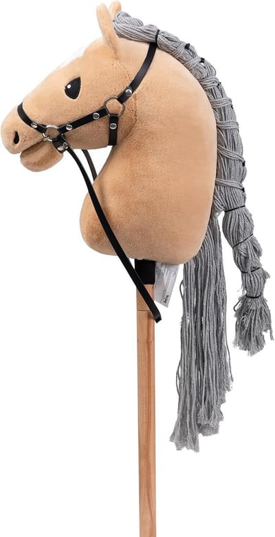 Hobby Paard - Speelpaard Houten Stok - Buiten Spelen - Zachte Pluche Vacht - 70 cm - Khaki