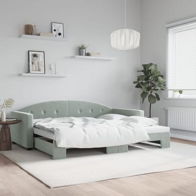 vidaXL - Slaapbank - met - onderschuifbed - 90x200 - cm - fluweel - lichtgrijs