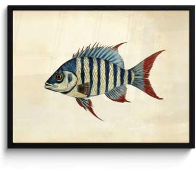 Poster in lijst - Fotolijst 80x60 cm - Posters - Gestreept - Donkerblauw - Rugvin - Vis - Posterlijst zwart - Decoratie - Wanddecoratie woonkamer - Muurdecoratie slaapkamer