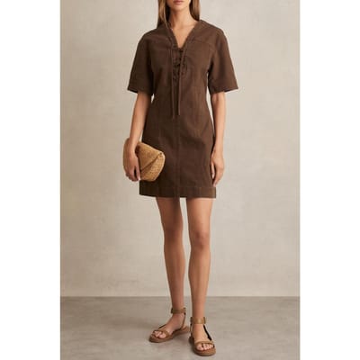 Reiss Lace Up Shift Dress Chocolate Size: 4 | Shirt Dresses Outlet | Dames | Bruin