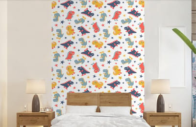 Behang - Fotobehang Patronen - Dino - Sterren - Jongens - Jongetje - Baby - Kinderen - Kids - Breedte 140 cm x hoogte 220 cm
