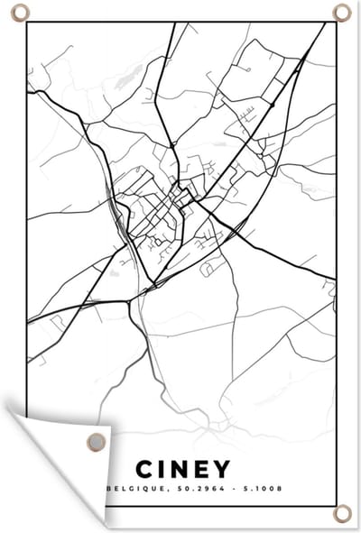 Muurdecoratie Stadskaart – Plattegrond – België – Zwart Wit – Ciney – Kaart - 120x180 cm - Tuinposter - Tuindoek