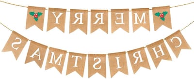 Linnen Kerstmis Slinger met Letters en Hulst, Feestelijke Decoratie voor Kerst en Winterse Vieringen