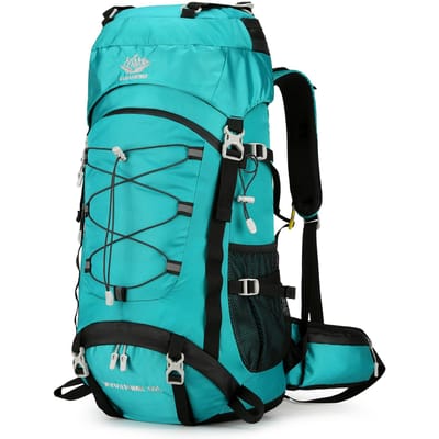 60L campingrugzak met grote capaciteit, waterdichte backpacking bergbeklimmen rugzak voor wandelreizen lichtgroene kleur