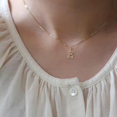 S925 Sterling Zilver 14k Verguld Ketting Holle Schattige Strik Beer Hanger Sleutelbeenkettinkje voor Dames Sieraden Cadeau zilver