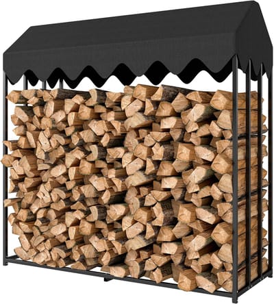 Houten opbergrek voor buiten - met regenbeschermhoes van Oxford-stof - van staal - afmetingen 186 x 70 x 185 cm - zwart