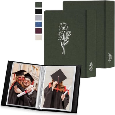 Fotoalbum voor 3,5 x 5 inch Foto's - 2 Stuks Linnen Hard Cover met Extra Oplaadbare Tas - Geschikt voor 52 Verticale Foto's in Groen