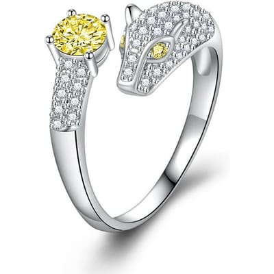 POMOiii Luipaard Hoofdring Opening Aanpasbare Ringen Voor Vrouwen Zirkoon Verlovingsfeest Fijne Sieraden Cadeau Adjustable Opening geel