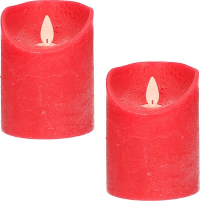 Anna's Collection Stompkaars - 2x - LED - rood - H10 cm - bewegende vlam - kaars