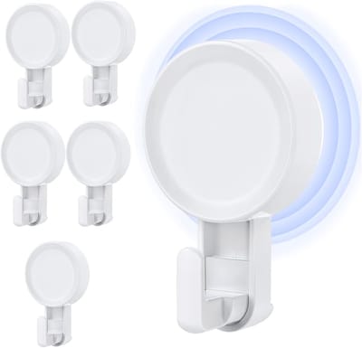 Zware Zuignap Haken voor Badkamer en Keuken, Sterke Verwijderbare Plastic Hangers voor Handdoeken, Loofah en Decoratie, 6 Stuks, Wit