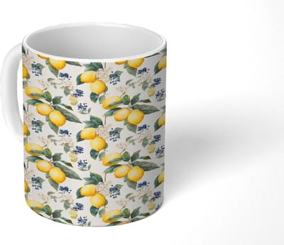 Mok - Koffiemok - Frans - Citroen - Citrus - Bloesem - Geel - Groen - Blauw - Mokken - 350 ML - Beker - Koffiemokken - Theemok