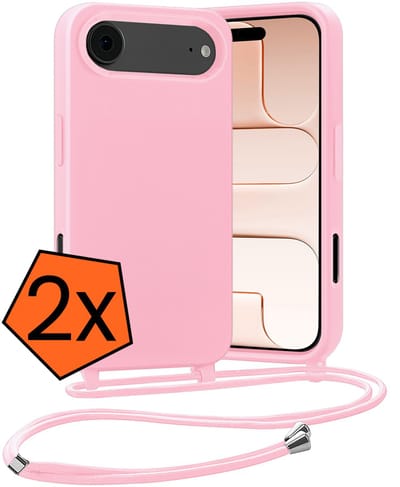Hoesje Geschikt voor iPhone Air Hoes Met Telefoonketting - Backcover Geschikt voor iPhone Air Case Met Koord - Lichtroze - 2 PACK
