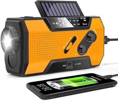 ECTEATOY Noodradio Solar Opwindbaar en Batterij - Noodpakket - Draagbare Survival Radio - Powerbank Zonneenergie - AM/FM/NOAA-weersvoorspellingsradio – oranje