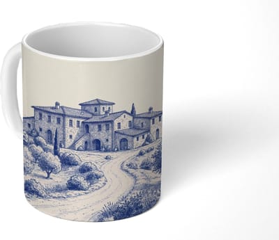 Mok - Koffiemok - Rustiek - Landgoed - Blauw - Mokken - 350 ML - Beker - Koffiemokken - Theemok
