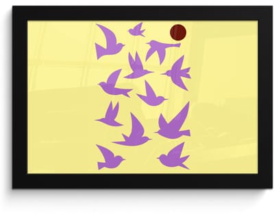 Poster in lijst - Fotolijst 30x20 cm - Posters - Vogels - Cirkel - Geel - Beweging - Posterlijst zwart - Decoratie - Wanddecoratie woonkamer - Muurdecoratie slaapkamer