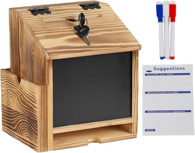 Suggestiedoos Vergrendeling - Donatiebus Kassa - Geld Opslag - Met Beveiligd Slot - 19x21x19 cm - Houtkleur
