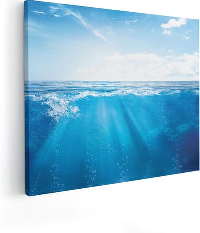 Artaza Canvas Schilderij Zee - 100x80 cm - Groot - Wanddecoratie Onderwater - Muurdecoratie Strand - Decoratie Zonlicht