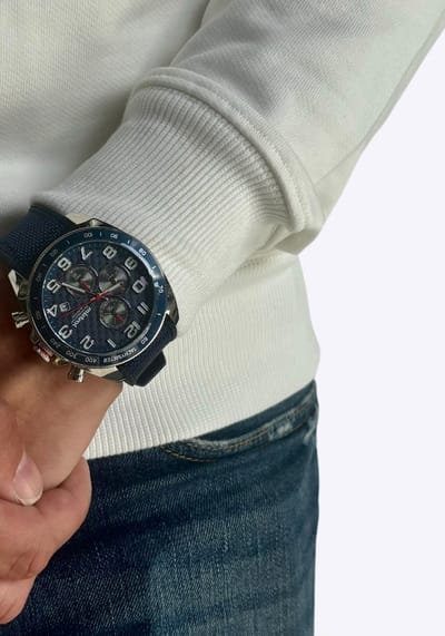 Mistral Watch Sea Time | Heren Horloge | Blauw/Zwart | Quartz Chronograaf | Seiko VD57 Uurwerk | Siliconen Band | 50m Waterbestendig | One Size