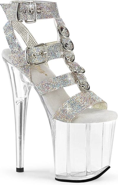 Pleaser - FLAMINGO-856RS Sandaal met enkelband, Paaldans schoenen - US 5 - 35 Shoes - Zilverkleurig/Transparant