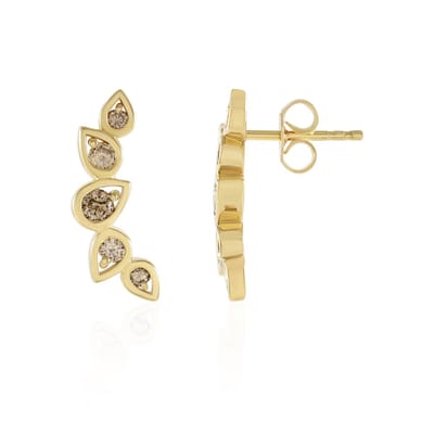 Cavill - Zilveren Oorbellen 925 Verguld - I2 Champagne Diamanten Ronde Briljant 0,52 ct - Bezel Bezetting - Elegante Luxe Oorbellen Dames
