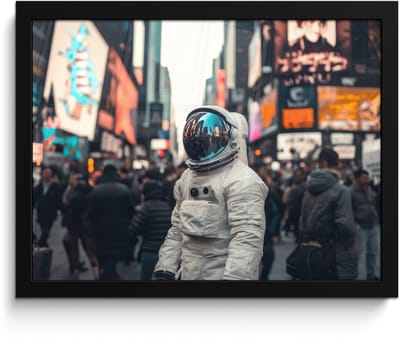 Poster in lijst - Fotolijst 40x30 cm - Posters - Stad - Mensen - Astronaut - Wit - Posterlijst zwart - Decoratie - Wanddecoratie woonkamer - Muurdecoratie slaapkamer