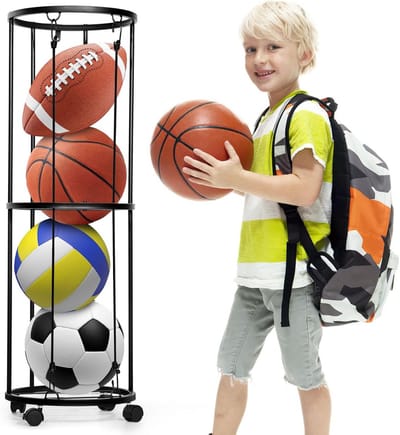 Basketbalhouder Wandmontage Verticaal 102 cm Draaibaar Ruimtebesparend Basketballen Organiseren
