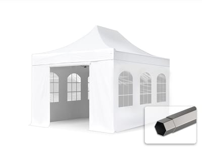 3x4,5 m Easy Up partytent Vouwpaviljoen, PREMIUM staal 40mm met zijwanden (panorama), wit