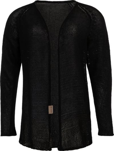 Knit Factory Jasmin Kort Gebreid Dames Vest - Lente & zomer vest - Dames cardigan gemaakt uit 80% gerecycled katoen - Zwart - 36/38