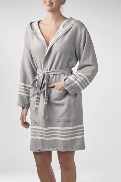 Lalay - Hamam Badjas Sun - light grey - XL - dames badjas - sauna badjas - korte badjas - badjas met capuchon - dunne badjas
