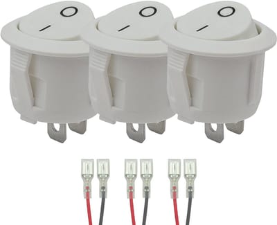 ProRide Wipschakelaar ON/OFF KCD2-202 - met Aansluitkabels - 2-pins - Rond ?20mm - 250V/6A - Wit - 3 stuks