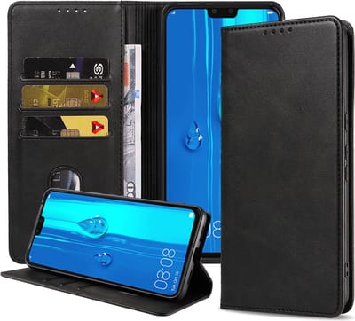 Smartphonica Telefoonhoesje geschikt voor Huawei Y9 (2019) kunstleren Hoesje met Magnetische sluiting en Pasjeshouders Book Case met Klepje - Zwart geschikt voor Huawei Y9 (2019)