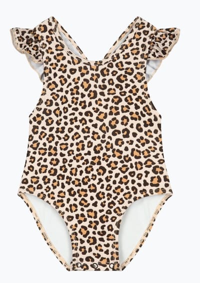 Supercute baby badpak luipaardprint bruin met drukknopen maat 98