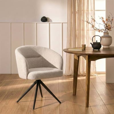 Draaibare Eetkamerstoel Connor - Textiel / Metaal - Greige / Zwart - 62x79x59 cm (BxHxD)