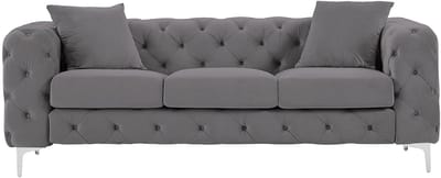 Vente-unique Driezits-Chesterfield-bank van antracietgrijs velours EDWINA