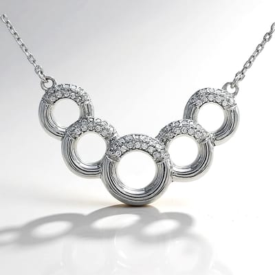 Cavill - Zilveren Halsketting - 925 Sterling Zilver - 64 Cambodjaanse Zirkonen 0,49 ct Pavé Rond Briljant - Elegant 46 cm