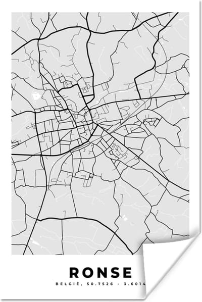 Poster Plattegrond – Ronse – Zwart Wit – Stadskaart - Kaart - 120x180 cm XXL