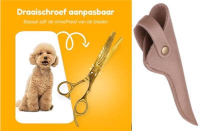 Professor Q – Professionele Effileerschaar – Uitdunschaar Kapper Rechtshandig – Goud – Inclusief Luxe Lederen Etui – 16,5 cm – Brons