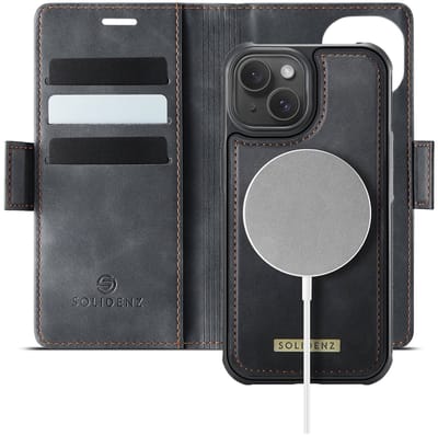 Solidenz Luxe 2-in-1 Wallet Hoesje geschikt voor iPhone 14 - Geschikt voor MagSafe Hoes - Afneembare Case - Zwart