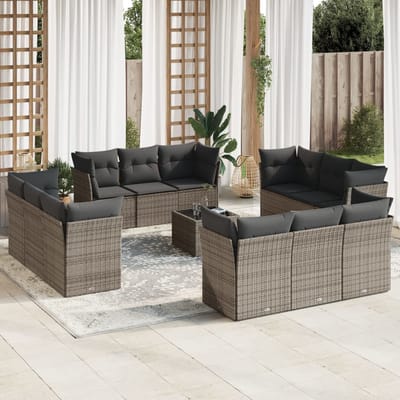 vidaXL - 13-delige - Loungeset - met - kussens - poly - rattan - grijs