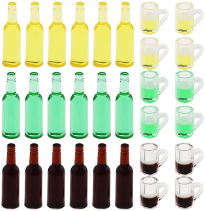 Dailygoods- Miniatuur Bierflessen 30 Stuks - Hars Accessoires - Wijnglazen - Decoratie Poppenhuis - Schaal 1:12 - Duurzaam Materiaal - Poppenhuisaccessoires