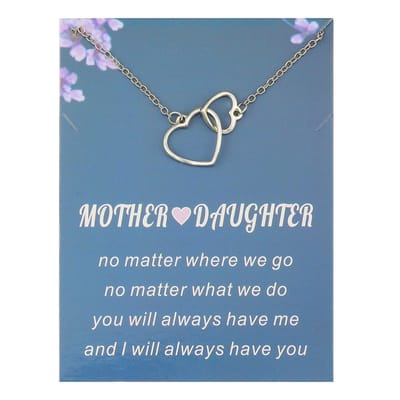 Bixorp Luck Gouden Dames Ketting met Verbonden Hartjes - "Mother & Daughter" - 45/50cm - Cadeau voor Vrouw - Goudkleurig