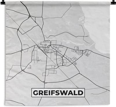 Wandkleed - Wanddoek - Kaart - Stadskaart - Greifswald - Plattegrond - Duitsland - 180x180 cm - Wandtapijt
