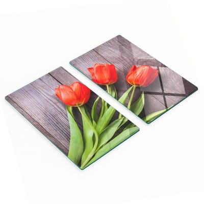 Multifunctionele decoratieve glazen borden met rode tulpen, 2x30x52 cm