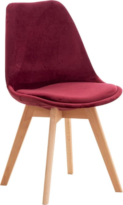 CLP Linares Eetkamerstoel - Design Keukenstoel - Scandinavisch Kuipstoel - Houten Poten Fluweel/bordeauxrood