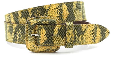 Dames riem geel/zwart - 4 cm breed - Leer - Jeans riem - Casual - Maat 100